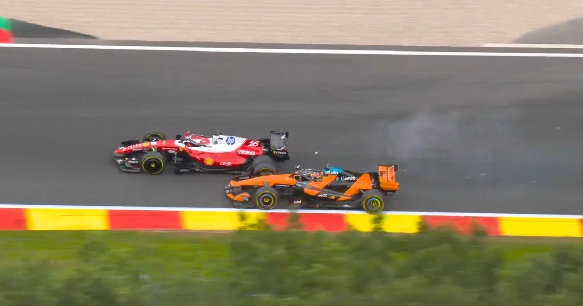 Leclerc desabafa sobre toque com Piastri em Spa: “Foi perto demais”
