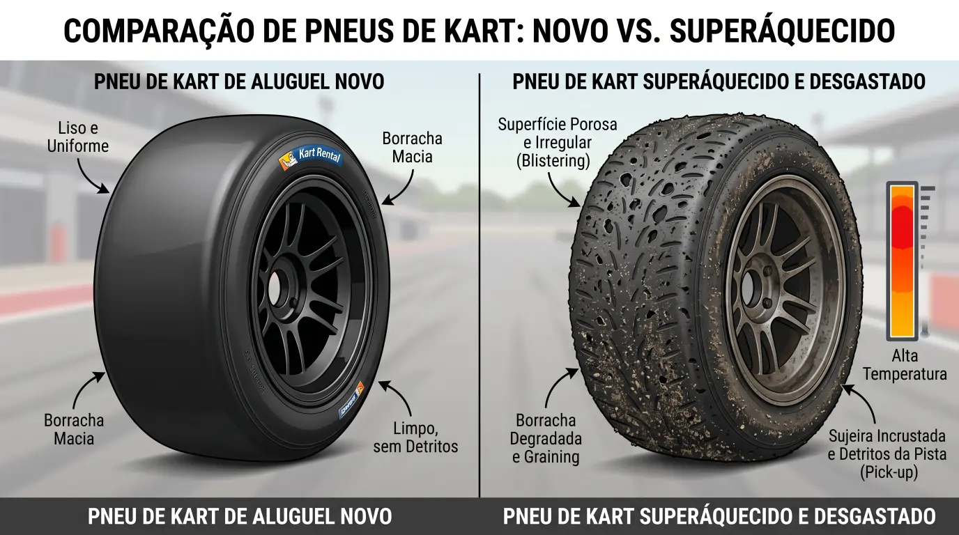 comparativo pneus de kart novo e superaquecido